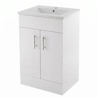 Delphi Berg Gloss White 500mm 2-Door Floor Standing Vanity Unit (inc Basin) | Product Image