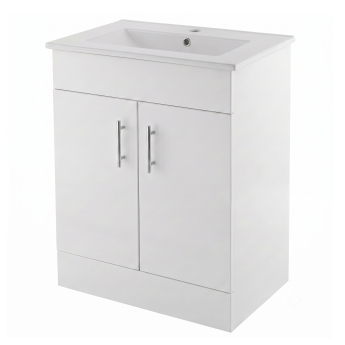 Delphi Berg Gloss White 600mm 2-Door Floor Standing Vanity Unit (inc Basin) | Product Image