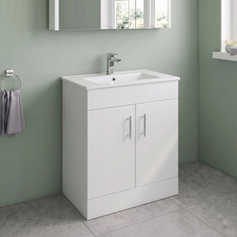Delphi Berg Gloss White 600mm 2-Door Floor Standing Vanity Unit (inc Basin) | Product Image