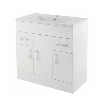 Delphi Berg Gloss White 800mm 3-Door and 2-Drawer Floor Standing Vanity Unit (inc Basin) | Product Image