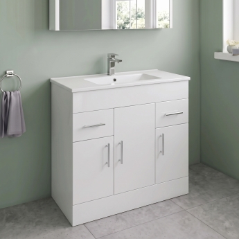 Delphi Berg Gloss White 800mm 3-Door and 2-Drawer Floor Standing Vanity Unit (inc Basin) | Product Image