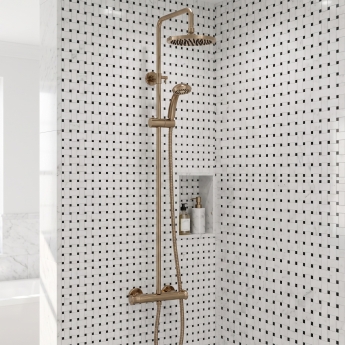 Delphi Bratton 2 Thermostatic Bar Mixer Shower with Fixed Head and Shower Kit - Brushed Brass | Product Image