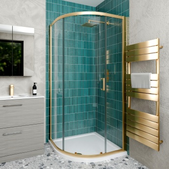 Delphi Calibre Brushed Brass 6mm 1-Door Quadrant Shower Enclosure 900mm x 900mm | Product Image