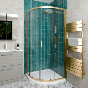 Delphi Calibre Brushed Brass 6mm 2-Door Quadrant Shower Enclosure | Product Image
