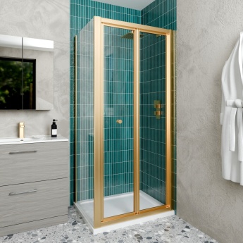 Delphi Calibre Brushed Brass 4mm Bi-Fold Shower Door (1900mm High) | Product Image