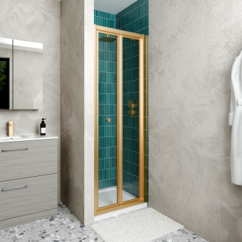 Delphi Calibre Brushed Brass 4mm Bi-Fold Shower Door 700mm Wide | Product Image