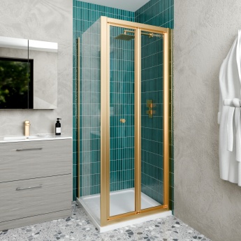 Delphi Calibre Brushed Brass 4mm Square Bi-Fold Door Shower Enclosure (1900mm High) | Product Image