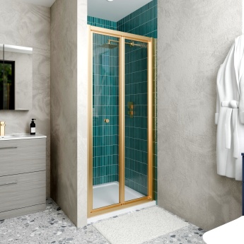 Delphi Calibre Brushed Brass 4mm Bi-Fold Shower Door (1900mm High) | Product Image