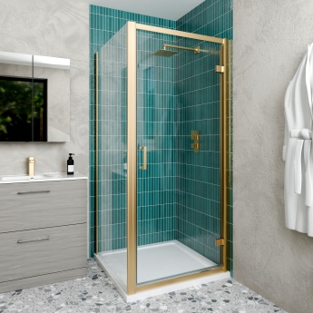 Delphi Calibre Brushed Brass 6mm Hinged Door Shower Enclosure | Product Image