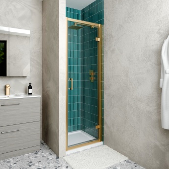 Delphi Calibre Brushed Brass 6mm Hinged Shower Door 700mm Wide | Product Image