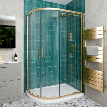 Delphi Calibre Brushed Brass 6mm Offset Quadrant Shower Enclosure | Product Image