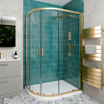 Delphi Calibre Brushed Brass 6mm Offset Quadrant Shower Enclosure 1200mm x 900mm | Product Image