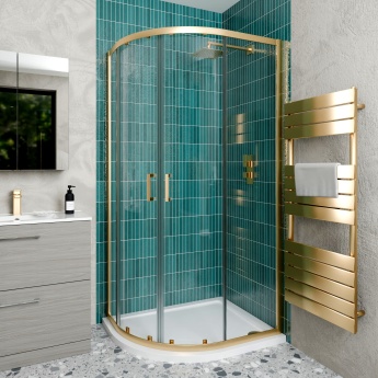 Delphi Calibre Brushed Brass 6mm Offset Quadrant Shower Enclosure (1900mm High) | Product Image