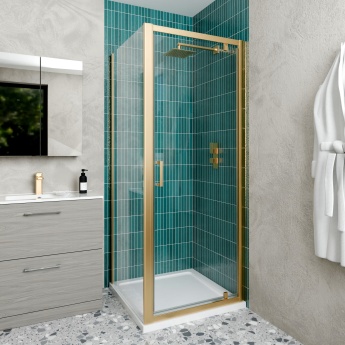 Delphi Calibre Brushed Brass 6mm Pivot Door Shower Enclosure | Product Image