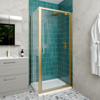 Delphi Calibre Brushed Brass 6mm Pivot Shower Door (1900mm High) | Product Image