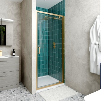 Delphi Calibre Brushed Brass 6mm Pivot Shower Door (1900mm High) | Product Image