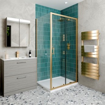 Delphi Calibre Brushed Brass 6mm Sliding Door Shower Enclosure | Product Image
