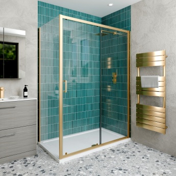 Delphi Calibre Brushed Brass 6mm Sliding Shower Door (1900mm High) | Product Image