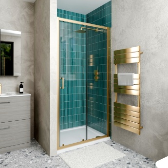 Delphi Calibre Brushed Brass 6mm Sliding Shower Door 1000mm Wide | Product Image