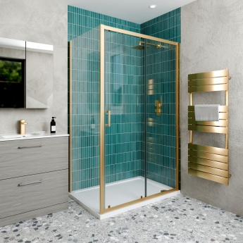 Delphi Calibre Brushed Brass 6mm Rectangular Sliding Door Shower Enclosure (1900mm High) | Product Image