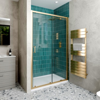 Delphi Calibre Brushed Brass 6mm Sliding Shower Door 1200mm Wide | Product Image
