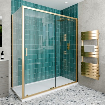 Delphi Calibre Brushed Brass 6mm Rectangular Sliding Door Shower Enclosure (1900mm High) | Product Image