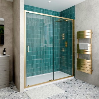 Delphi Calibre Brushed Brass 6mm Sliding Shower Door 1700mm Wide | Product Image
