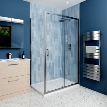 Delphi Calibre Brushed Pewter 6mm Rectangular Sliding Door Shower Enclosure (1900mm High) | Product Image