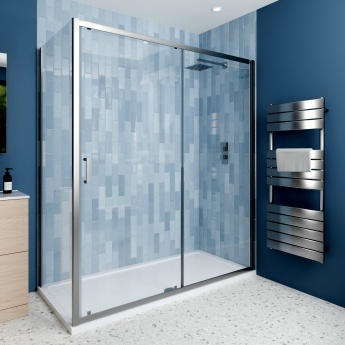 Delphi Calibre Brushed Pewter 6mm Rectangular Sliding Door Shower Enclosure (1900mm High) | Product Image