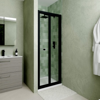 Delphi Calibre Matt Black 4mm Bi-Fold Shower Door 760mm Wide | Product Image