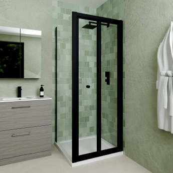 Delphi Calibre Matt Black 4mm Square Bi-Fold Door Shower Enclosure (1900mm High) | Product Image