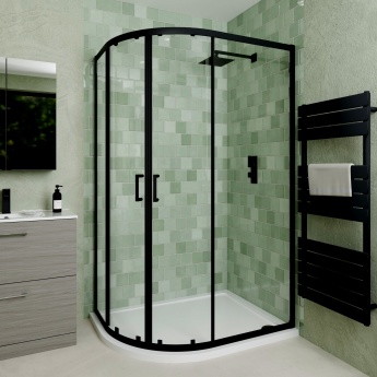 Delphi Calibre Matt Black 6mm Offset Quadrant Shower Enclosure 1200mm x 900mm | Product Image