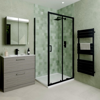 Delphi Calibre Matt Black 6mm Sliding Door Shower Enclosure | Product Image