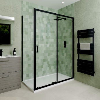 Delphi Calibre Matt Black 6mm Sliding Shower Door (1900mm High) | Product Image