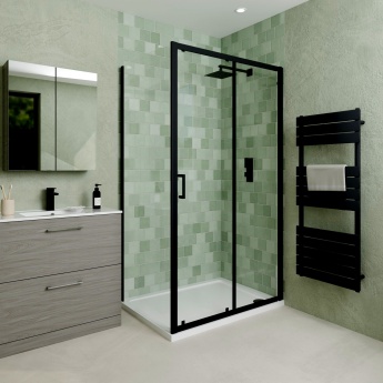 Delphi Calibre Matt Black 6mm Sliding Door Shower Enclosure 1100mm x 800mm | Product Image