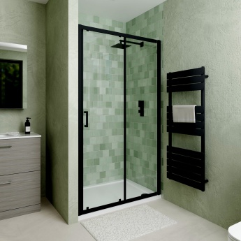 Delphi Calibre Matt Black 6mm Sliding Shower Door 1100mm Wide | Product Image