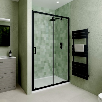 Delphi Calibre Matt Black 6mm Sliding Shower Door 1200mm Wide | Product Image