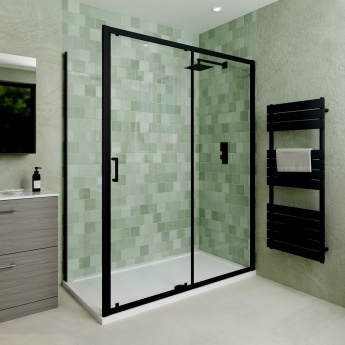 Delphi Calibre Matt Black 6mm Sliding Door Shower Enclosure 1500mm x 760mm | Product Image