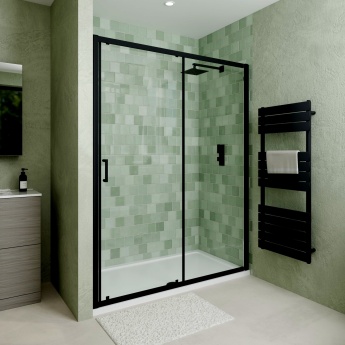 Delphi Calibre Matt Black 6mm Sliding Shower Door 1500mm Wide | Product Image