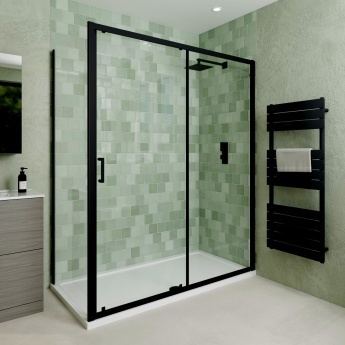 Delphi Calibre Matt Black 6mm Sliding Shower Door 1600mm Wide | Product Image