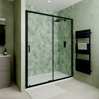 Delphi Calibre Matt Black 6mm Sliding Shower Door 1600mm Wide | Product Image