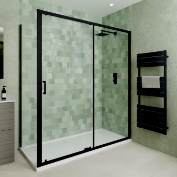 Delphi Calibre Matt Black 6mm Rectangular Sliding Door Shower Enclosure (1900mm High) | Product Image