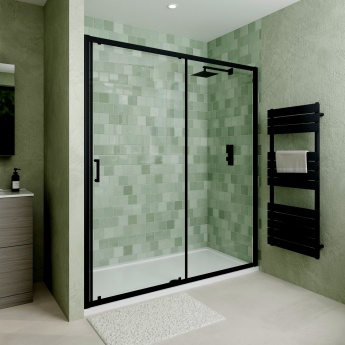 Delphi Calibre Matt Black 6mm Sliding Shower Door 1700mm Wide | Product Image