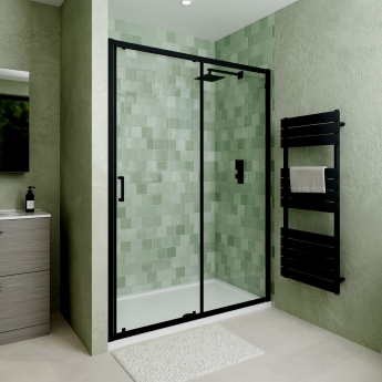 Delphi Calibre Matt Black 6mm Sliding Shower Door (1900mm High) | Product Image