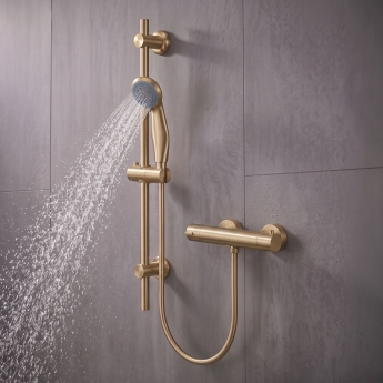 Delphi Cara Round Brushed Brass Bar Mixer Shower Set with Slide Rail Kit | Product Image