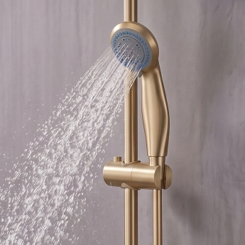 Delphi Cara Round Brushed Brass Bar Mixer Shower Set with Slide Rail Kit | Product Image