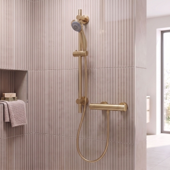 Delphi Cara Round Brushed Brass Bar Mixer Shower Set with Slide Rail Kit | Product Image
