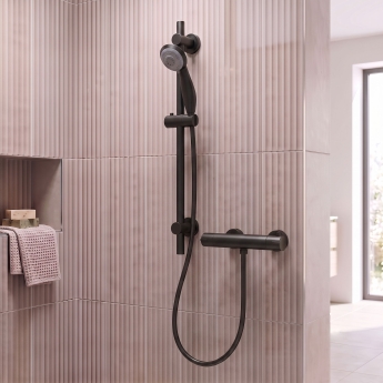 Delphi Cara Round Matt Black Bar Mixer Shower Set with Slide Rail Kit | Product Image