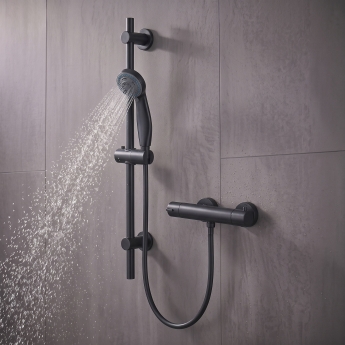 Delphi Cara Round Matt Black Bar Mixer Shower Set with Slide Rail Kit | Product Image