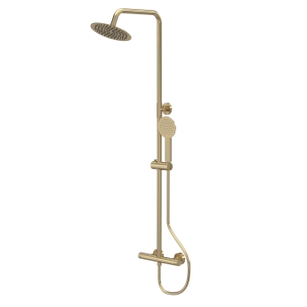 Delphi Cara Round Brushed Brass Bar Mixer Shower Set with Fixed Head and Handset | Product Image